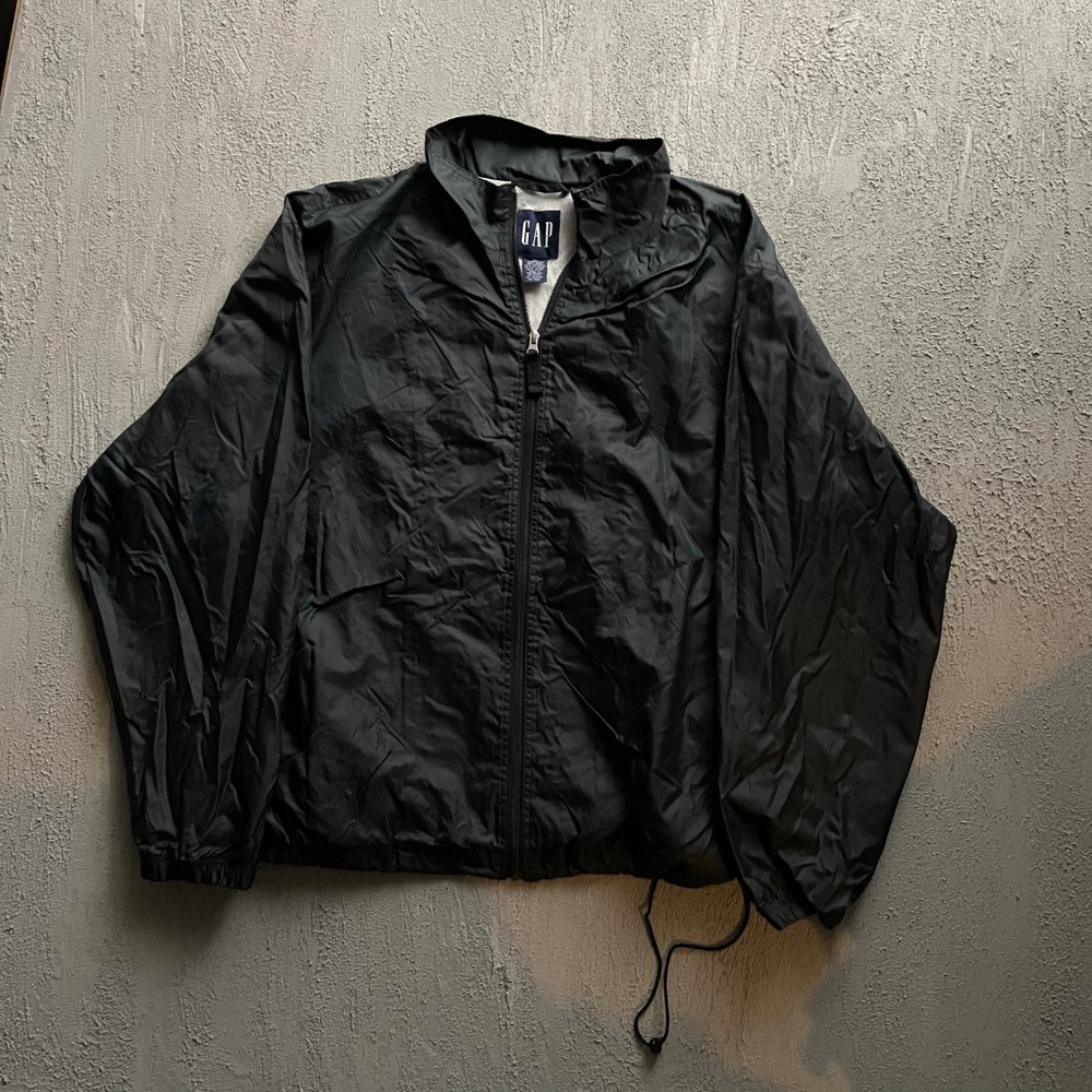 Vintage Lightweight Full Zip Windbreaker Jacket Men XL Black‎ 90s GAP